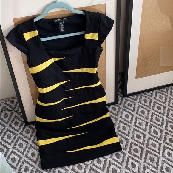 Black yellow stripe bandage dress - Picture 1 of 7